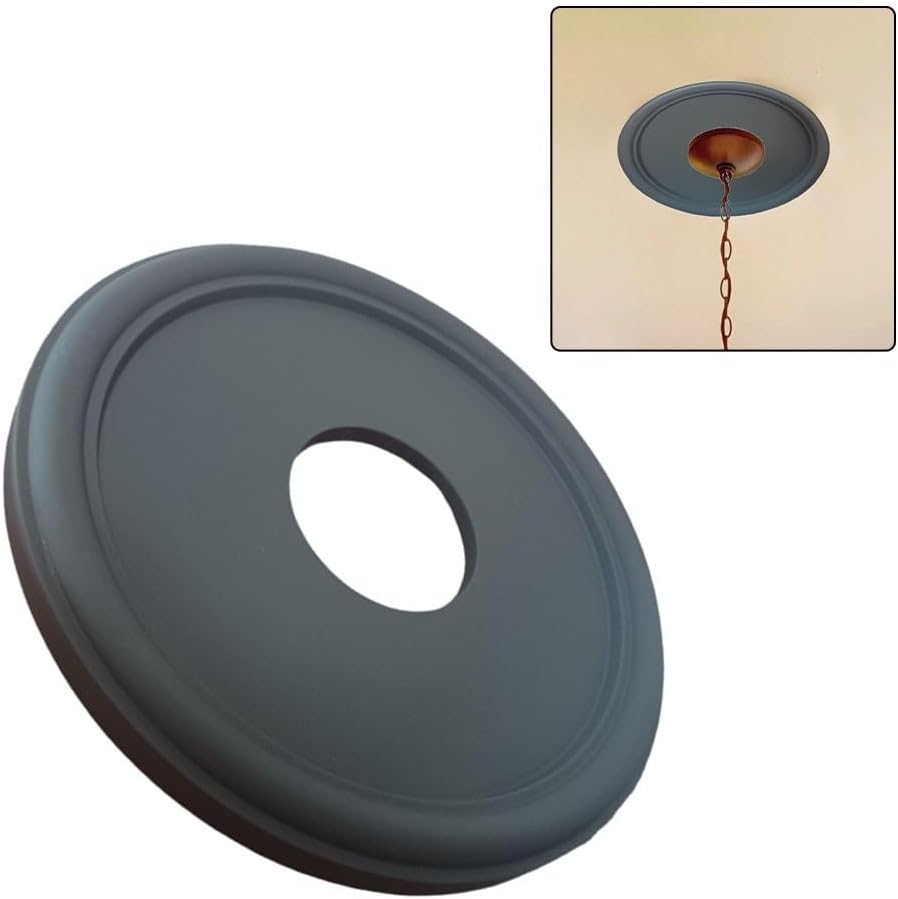Black Round PU Ceiling Medallion for Decorative Light Fixture and Ceiling Fan Cover Plate – 33 cm Outer Diameter, 10 cm Inner Diameter, 3 cm Thickness