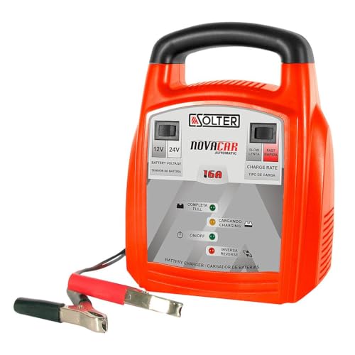 Cargador Automático Solter NOVACAR 16A, 12/24V, Carga Inteligente Rápida y Lenta hasta 150Ah, Protección Avanzada, Compacto y Fácil Transporte, Ideal Vehículos, Náutica y Maquinaria