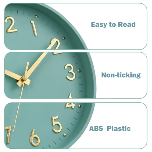 Image of Mosewa Wall Clock 8 Inch, Wall Clocks Battery Operated Silent Non-Ticking Modern Analog Clock Decorative for Kitchen, Bedroom, Office,Bathroom(Mint Green)