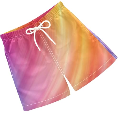 Pigsaly Boys Swim Trunks Colorful Bright Orange Pink Gradient Boys Board Shorts Swimsuit Swimwear Summer Bathing Suit S