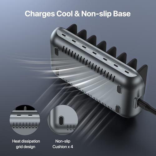 Image of SooPii Premium 140W 7-Port USB C Charging Station for Multiple Devices, Each PD 20W Fast Charging for Phone and Tablet,7 Mixed Cables Included,Black