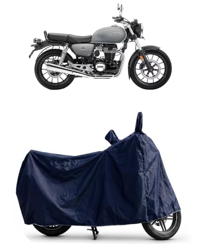 Image of Shield Heavy Duty Bike Cover for Honda Hness Cb350 | All-Season, Tear-Proof Fabric | with Side Mirror Pocket & Buckle Belt | Honda Hness Cb350 Bike Cover (Blue)