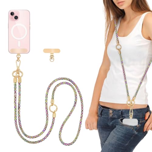 Sangle de téléphone en cristal de strass arc-en-ciel accessoire luxe
