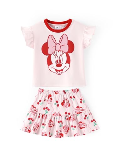 Image of Disney Frozen Elsa Minnie Mouse Stitch Princess Girls' Skirt Sets Ruffle Short Sleeve Clothes 2pcs Outfits Summer Dress 2-9Y