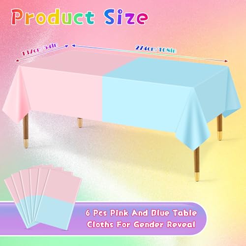 Image of mwellewm 6 Pcs Gender Reveal Table Cloths Decorations Supplies Disposable Plastic Pink and Blue Tablecloth Rectangle Pastel Table Cover for Boy Girl Baby Shower Birthday Party Favors Unicorn Princess