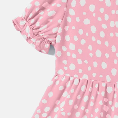Image of IFFEI Mommy and Me Dresses Summer Casual Boho Matching Outfits Ruffle Puff Sleeve High Waist Midi Beach Maxi Dress