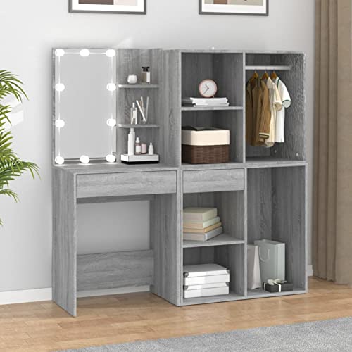 Snsowed Tocador cony Armario, Tocador De Maquillaje, Tocadores De Dormitorio, Mesa Maquillaje, Mesa Tocador, Mueble Maquillaje, Escritorio Tocador, Madera contrachapada Gris Sonoma