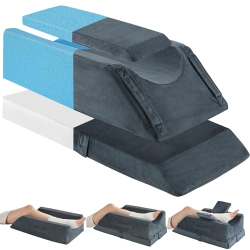 JOYWOO Memory Foam Leg Elevation Pillow - Post-Surgery, Knee and Ankle Injuries, Swelling - 3 Height Adjustments - Removable/Washable