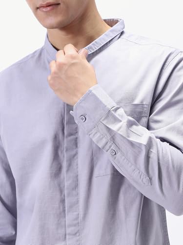 Image of Urbano Fashion Men's Cotton Full Sleeve Regular Fit Casual Solid Shirt with Band Collar