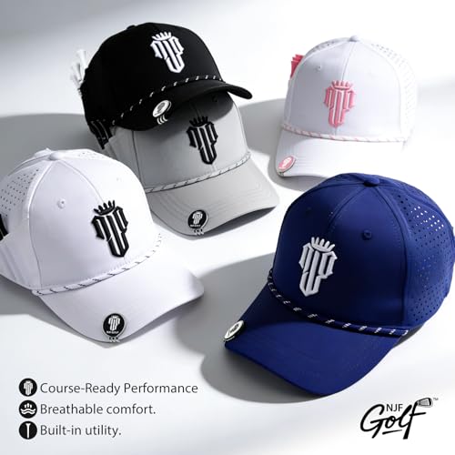 Image of NJF Golf Hat Men - Breathable Mens Golf Hats, Adjustable Rope Hook and Loop Style Cap, Convenient Cap with Tee Holder