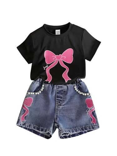 Image of Ayzozuy Kid Girl Clothes Shorts Set 2 Piece Outfits Summer Casual Short Sleeve Top and Shorts Set for Girls 4-7