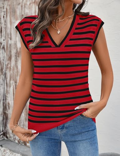 Image of AKEWEI Sweater Vest Women Sleeveless Knitted V Neck Cap Sleeve Pullover Tank Tops 2025 Summer Fall Fashion Causal Trendy