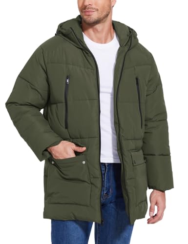 Flygo Men's Long Parka Winter Coats Hooded Puffer Jacket Heavy