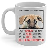 Every Snack You Make I'll Be Watching You Black Mouth Cur Puppy Coffee Mug 11oz - Peeking Animal Portrait Ceramic Cup White - Funny Gifts for Dog Lovers