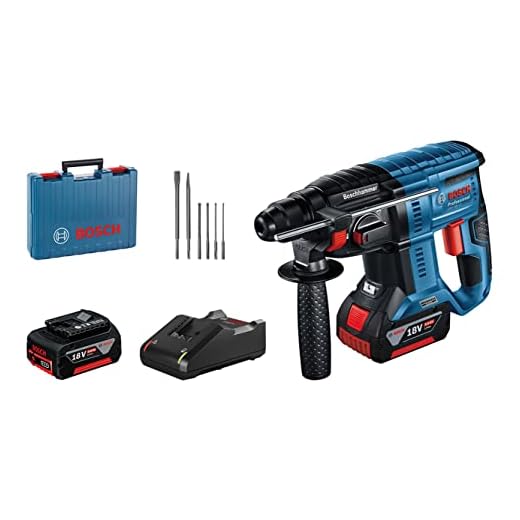 Bosch Professional 18V System GBH 18V-21 - Martillo perforador a batería (Brushless, 2,0 J, Ø máx. hormigón 21 mm, SDS plus, 2 baterías x 5.0 Ah, set 6 acc., en maletín) - Amazon Exclusive