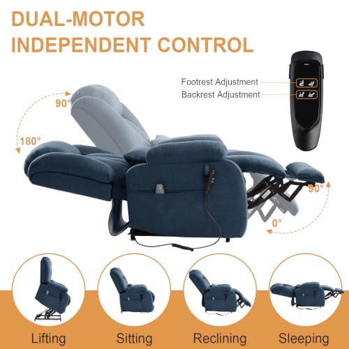 Image of Dual Motor Infinite Position Power Lift Recliner Chair for Elderly, Navy