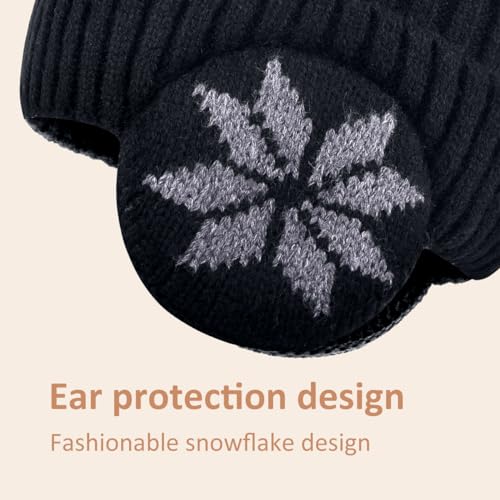 2 Pack Kids Beanie Winter Hat for 3-10 Years Cute Warm Fleece Lined with Ear Flaps for Boys and Girls3