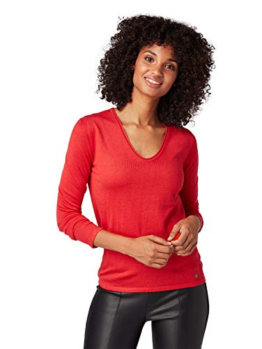 TOM TAILOR Basiv V-Ausschnitt Pullover Pull, Rouge (Brilliant Red 4489), Medium Femme