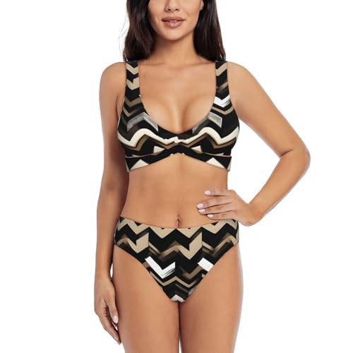 Maillot de bain 2 pièces gainant effet zigzag sculptant et confortable