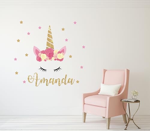 Vinilo Decorativo Unicornio Personalizado para Cuarto de Niña miniatura 4