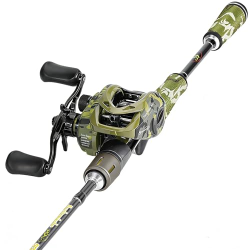 Sougayilang Baitcaster Combo, 30Ton+24Ton Graphite 2-Piece Blanks Casting Fishing Rod,SuperPolymer Handle,“S” Style Hook Keeper with Camo Baitcasting Reel