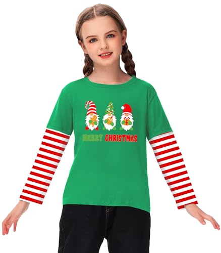 Image of Remimi Unisex Kids Christmas Long Sleeve Shirt Xmas Print Stripe Shirts 2-12 Years