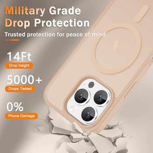 Image of YENAPOON for iPhone 16 Pro Case, Matte Magnetic Phone Cover [with 1 Screen Protector] [Support for MagSafe] [Shockproof Military Grade Protection] Translucent Frosted Back, Coral Pink