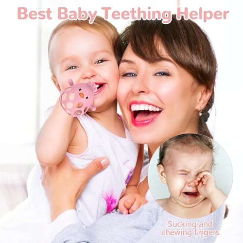 Image of Baby Teething Chick Toy, Upgraded Easy Grasp Silicone Teething Rattle Ball Toy for Babies Over 3 Months, 100% Food Grade, Gift for Infant Boys and Girls 0-6-12 Months (Dark Pink)