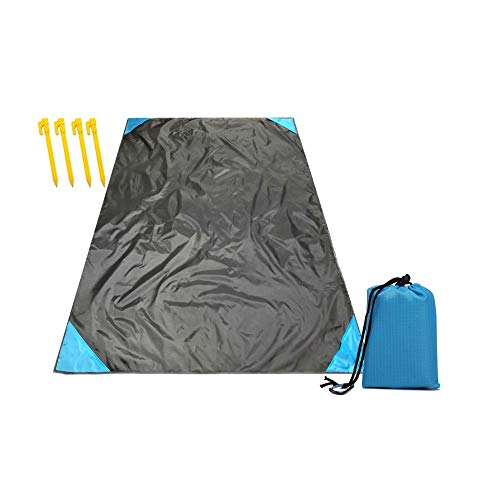 ReisGut Couverture de pique-nique en nylon avec sac, mousqueton, 4 bouchons de tente, couverture de plage, lavable sans sable | Couverture de camping, tapis d'extérieur ultra léger 180x140 cm gris Cover