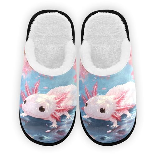 Axolotl Cute Pink Leaves Slippers For Women Men Soft Memory Foam Non-Slip Animal Winter Indoor House Shoes Travel Slipper