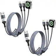 Cruise Essentials 2026, 3 in 2 Multi Charging Cable for iPhone Watch Charger/iPhone 17/IP, iWatch Charger, Travel Camping Essentials Compatible with iWatch 11-2/Ultra/iPhone 17-8,Car (2Pack,5FT)Gray
