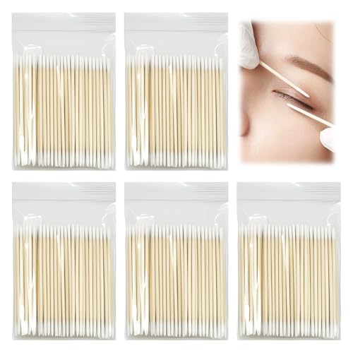 500 Pcs Pointed Tip Cotton Swabs - 4 Inch Precision Microblading Buds with Thin Wooden Handle for Makeup, Nail Polish, Cosmetic Touch Ups & Detailed Cleaning