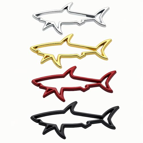 Image of 2pcs Metal Shark Logo Car Side Door Emblem Hollow Fish Badge Decal Sticker (Black)