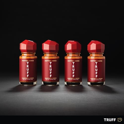 Image of TRUFF Hotter Sauce 4-Pack Mini Set, Portable Travel Bottles of Gourmet Hot Sauce, Black Truffle and Chili Peppers, Gift Idea for the Hot Sauce Fans, An Ultra Unique Flavor Experience (1.5 oz, 4 count)