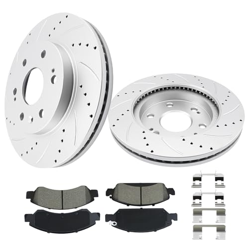 Front Brakes and Rotors Geomet Drilled Slotted Replace for 08-13