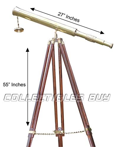 Vintage Shiny Brass Nautical Single Barrel Telescope Wooden Tripod Ideal Home Decor Brass Finish & Brown #TOP5