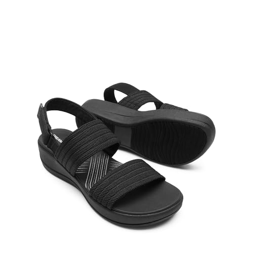 DREAM PAIRS DREAM PAIRS Women's Walking Sandals Lightweight Soft Footbed Low Wedge Comfort Indoor Outdoor Flat Sandals,Size 10,All Black,DWUMFS2522