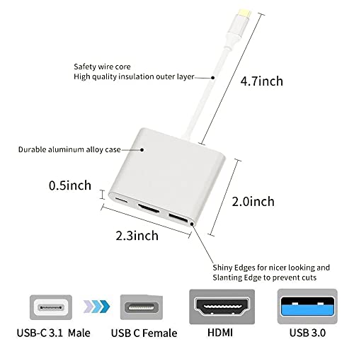 Qces Usb C To Hdmi Adapter, Usb-C Digital Av Multiport Adapter, Type C Converter 4K Hdmi Video Output With Usb 3.0 And Usb C Pd Charging Hub Compatible With Samsung S20,Apple Macbook Mac Hdmi Adapter #TOP6