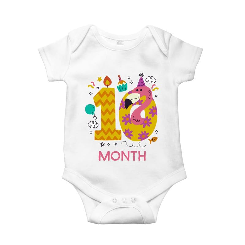 Image of Monthly Birthday Romper for Newborn Baby | Unisex Half Sleeve Bodysuit with Envelope Neck | Soft Cotton Outfit with 1 to 12 Month Print | Comfortable Infant Wear for Boys & Girls