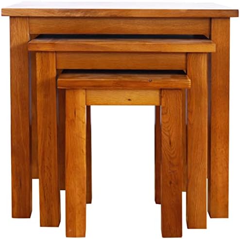 Aurotrice Nest of Tables OAK Solid Nesting 3 Tables Coffee Table Small Side/End/Lamp/Nesting Tables Rustic