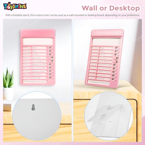 Image of Toyshine Portable Self-Discipline Chores Chart | Schedule Tracker with15 Pcs Blank Paper Sliding Morning Routine | Daily Checklist Board Planning Reminder for Home School Office - Pink