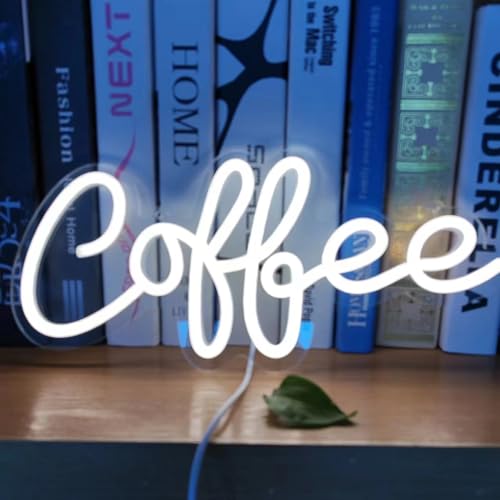 Image of Coffee Neon Sign,Dimmable Coffee Bar Light up Sign,Arylic Neon Lights for Coffee Bar Accessories,Coffee Bar Signs for Coffee Station Wall Decor Art Decor,5V USB Powered,14x6.3In(white)
