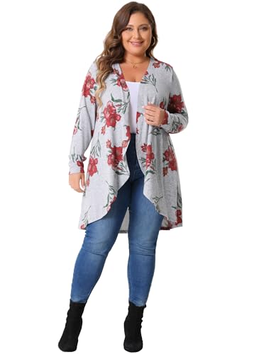 Agnes Orinda Plus Size Cardigan for Women Lightweight Long Sleeve Floral Knit High Low Hem Draped Duster3