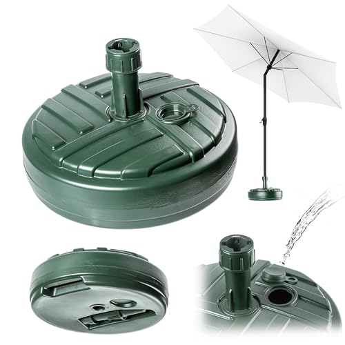 KADAX Sonnenschirmständer, Runder Schirmständer, Schirmhalter befüllbar mit Sand Wasser oder Kies, Ständer aus Kunststoff für Garten, Terrasse, Strand (Version 1 Rund, Grün)