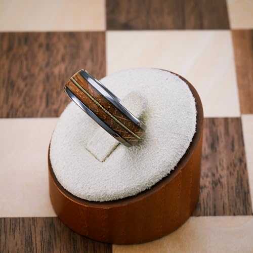 100S JEWELRY Engraved Personalized Gunmetal Tungsten Rings For Men Guitar String Whiskey Barrel Inlay Wedding Promise Band Size 6-163