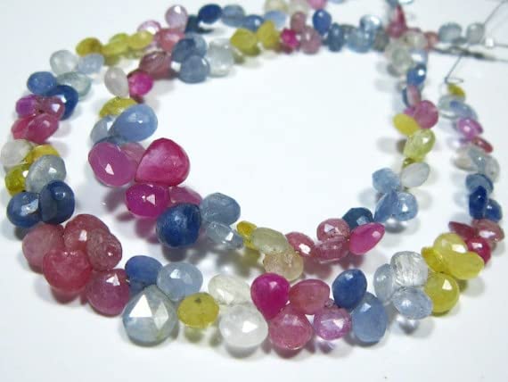 Rubis saphir jaune bleu perles cœur facetté 4-6mm pour enfilage et création bijoux