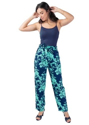 Pantalon fluide femme Maly imprimé fleuri turquoise : pantalon large d'été