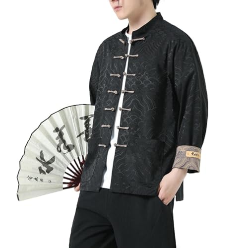 Chemise homme style chinois à col montant jacquard et manches longues