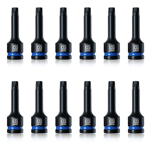Image of toolant Torx T55 Impact Bit Socket Set 12pcs,1 /2 inch S2 Steel Air Drive Star Sockets, Long High Impact Bits,Professional Mechanic & Automotive Repair Socket Set