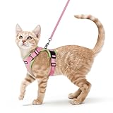rabbitgoo Cat Harness and Leash for Walking, Escape Proof Soft Adjustable Vest Harnesses for Cats, Easy Control Breathable Reflective Strips Jacket, Pink&Light Green, XS
